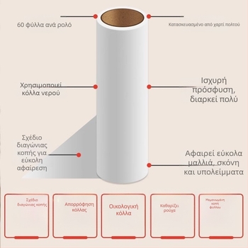 Birch Bamboo ρολό απομάκρυνσης τρίχων με σκιστό κολλητικό χαρτί, εναλλάξιμος πυρήνας και βούρτσα