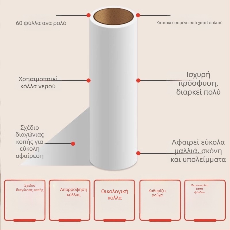 Birch Bamboo ρολό απομάκρυνσης τρίχων με σκιστό κολλητικό χαρτί, εναλλάξιμος πυρήνας και βούρτσα