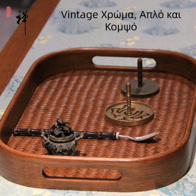 Χειροποίητος οβάλ δίσκος μπαμπού για τσάι, κινεζικού στυλ ορθογώνιος δίσκος για τραπέζι τσαγιού και αποθήκευση σετ τσαγιού, δίσκος για στεγνό τσάι, Νέο Κινέζικο Στυλ