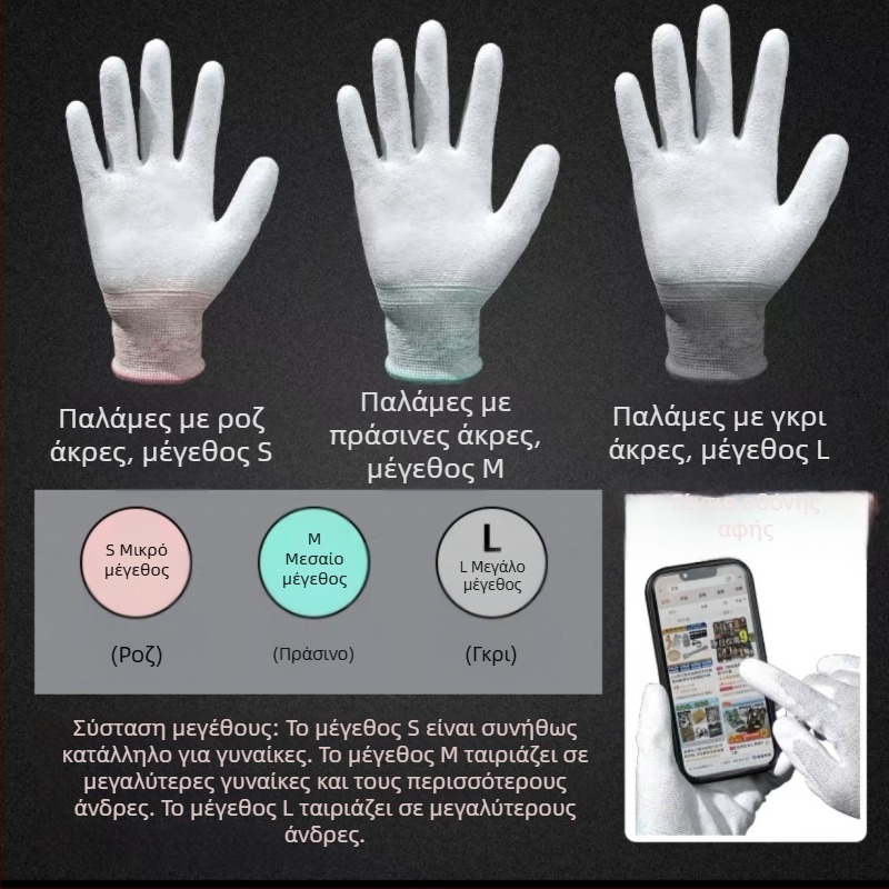 Γάντια από ανθρακονήματα με αντιστατικό PU κάλυμμα στην παλάμη, ανθεκτικά στη φθορά, κατάλληλα για ηλεκτρονική βιομηχανία και καθαρά δωμάτια