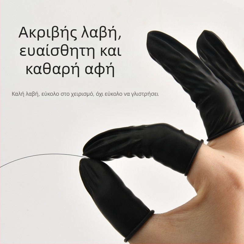 Μίας χρήσης μαύρα αντιστατικά καλύμματα δαχτύλων, χωρίς πούδρα, φυσικό latex, παχύτερα αντιολισθητικά κάλυμματα δαχτύλων για ηλεκτρονική βιομηχανία