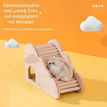 Ξύλινο παιχνίδι για χάμστερ: σκάλα με μορφή συννεφιού και φωλιά‑καταφύγιο, ξύλινο σπίτι — διακοσμητικά έπιπλα εσωτερικού χώρου για χάμστερ