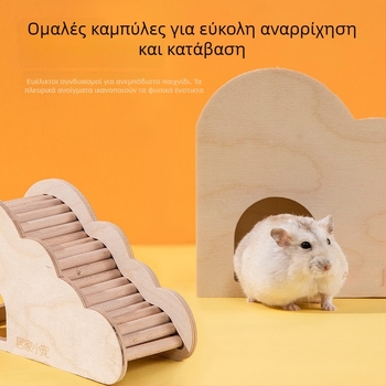 Ξύλινο παιχνίδι για χάμστερ: σκάλα με μορφή συννεφιού και φωλιά‑καταφύγιο, ξύλινο σπίτι — διακοσμητικά έπιπλα εσωτερικού χώρου για χάμστερ