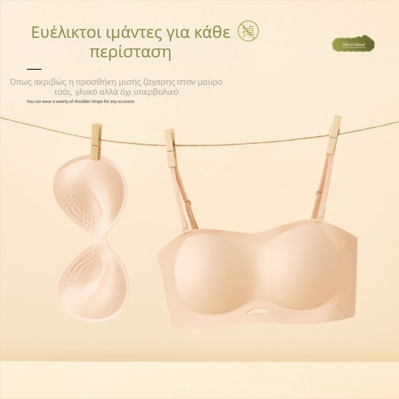 Σουτιέν χωρίς τιράντες, push-up για γυναίκες, αντιολισθητικό, χωρίς ραφές, παχύτερες cups για ενίσχυση μικρού στήθους, bandeau στυλ, manga στυλ