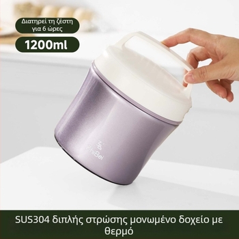 Απομονωμένο κουτί γεύματος από ανοξείδωτο ατσάλι με πλαστικό καπάκι, κυλινδρικό μποντό για γραφείο, 1–2 λίτρα