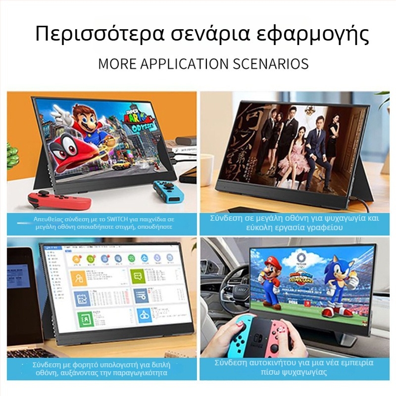 Φορητή IPS LCD οθόνη 15,6 ιντσών με πλαστικό περίβλημα, 1080p, 16:9, HDMI και USB-C, οθόνη γραφείου