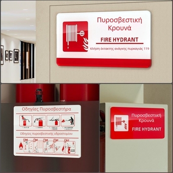 Ακρυλικά εσωτερικά σήματα πυρασφάλειας και σήματα πυροσβεστικού κρουνου