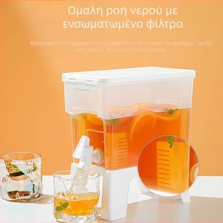 Rice Wood Κανάτα Νερού για Κρύο με Βαλβίδα και Φίλτρο — Δοχείο για Ποτά, Χυμούς, Φρουτώδη Τσάι