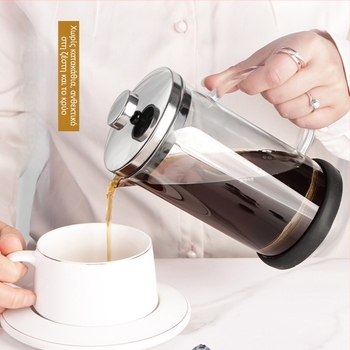 Γαλλικός πιεστήρας καφέ με γυάλινο borosilicate υψηλής ποιότητας, 304 ανοξείδωτο πλέγμα, κατάλληλος για καφέ και τσάι, αφρόγαλα