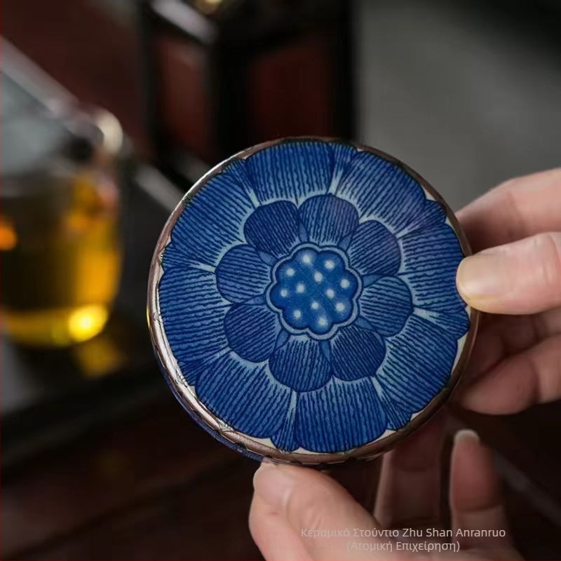 Jingdezhen πορσελάνινος δίσκος τσαγιού σε σχήμα λωτού και βάση για τσαγιέρα με ραγισμένη γλάσσα, κατάλληλο για Gongfu σετ, οικιακή χρήση