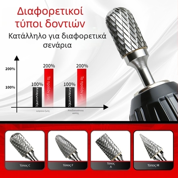 Σετ καρβιδικών ροταριακών αρχείων με κεφαλές από βολφραμία για γυάλισμα, απομάκρυνση burr και διάνοιξη οπών – άξονας 6 mm, φρεζα-τρύπα