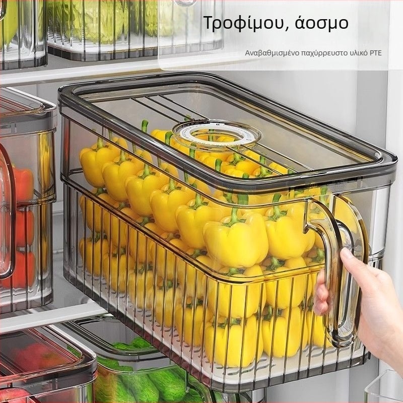 Κουτί αποθήκευσης ψυγείου, καταλληλότητα τροφίμων, οργάνωση λαχανικών, φρούτων και αυγών, με χειρολαβή