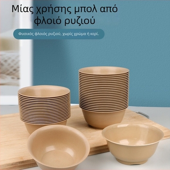 Σετ οικιακής χρήσης από φλοιό ρυζιού: μιας χρήσης μπολ, πιάτα, κύπελλα και chopsticks, βιοδιασπώμενο