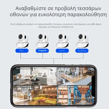 Ασύρματη κάμερα Wi-Fi για οικιακή παρακολούθηση με απομακρυσμένο έλεγχο μέσω smartphone, 1080p, νυχτερινή όραση, V380Pro