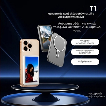 Μαγνητική οθόνη για selfie σε smartphone με απεικόνιση πίσω κάμερας και οθόνη ζωντανής μετάδοσης