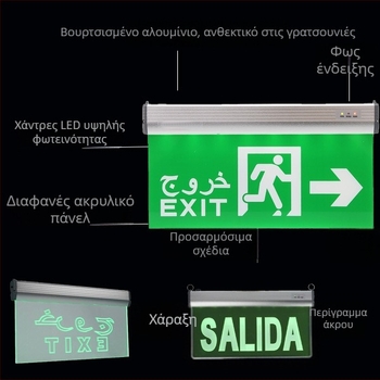 3W LED Σήμα Έκτακτης Έξοδου, Ακρυλικό Κρεμαστό Σήμα Εκκένωσης, Πράσινο Φως Έξοδου