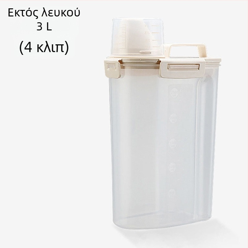 Δοχείο αποθήκευσης τροφής κατοικίδιων, φορητό, σφραγιζόμενο και ανθεκτικό στην υγρασία με μετρητή, κατάλληλο για τροφή σκύλων και γάτων, χωρητικότητα 1.7L/3L