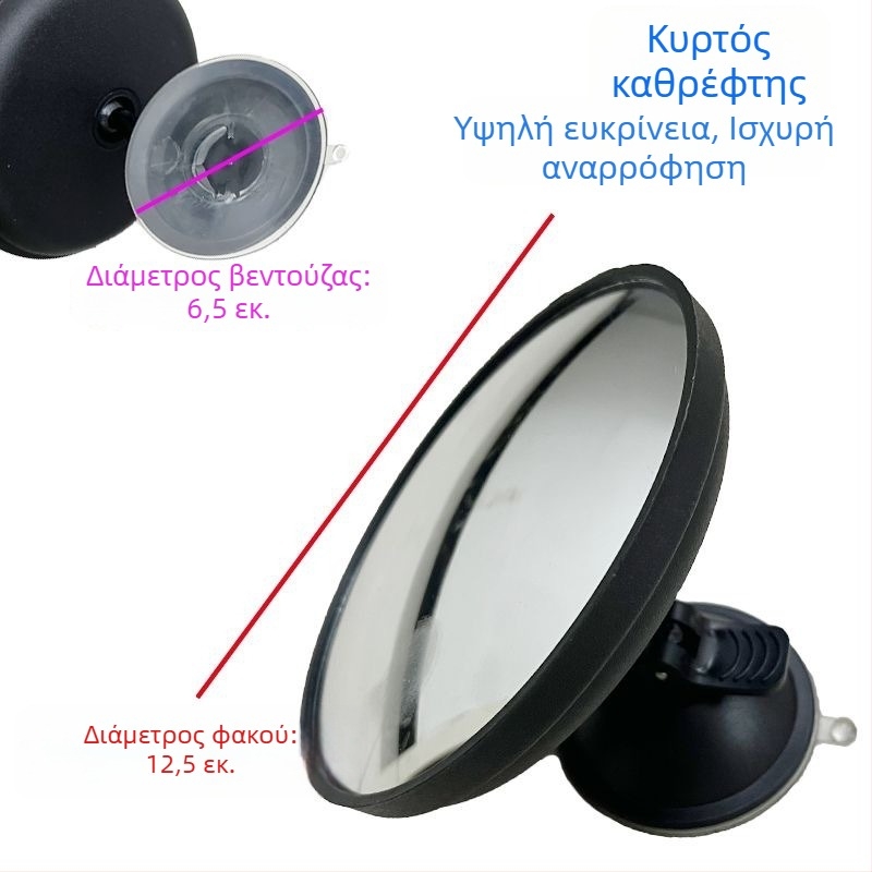 Εσωτερικός καθρέφτης οπισθοπορείας αυτοκινήτου με απορροφητικό κύπελλο, μεγάλο πεδίο όρασης, κυρτός κυκλικός βοηθητικός καθρέφτης
