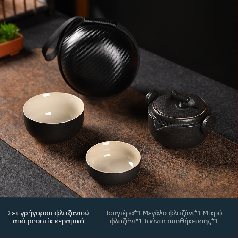 Σετ τσαγιού για ταξίδι και κάμπινγκ — φορητό με ένα κανάτι και δύο φλιτζάνια, Gongfu στυλ τσαγιού