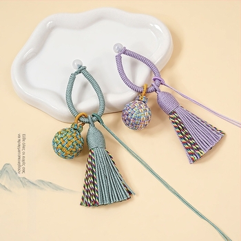 Θιβετιανό στιλ μπάλα με κρόσσια κεντήματος, χειροποίητες βαμβακερές κρόσσες, πλεγμένη, κατάλληλη για δαχτυλίδι τηλεφώνου και μπρελόκ — DIY κρεμαστό