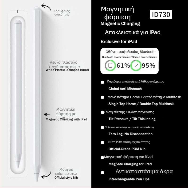 Stylus για iPad με τρία LED ένδειξης ισχύος — μαγνητικό χωρητικό για σχέδιο και γραφή