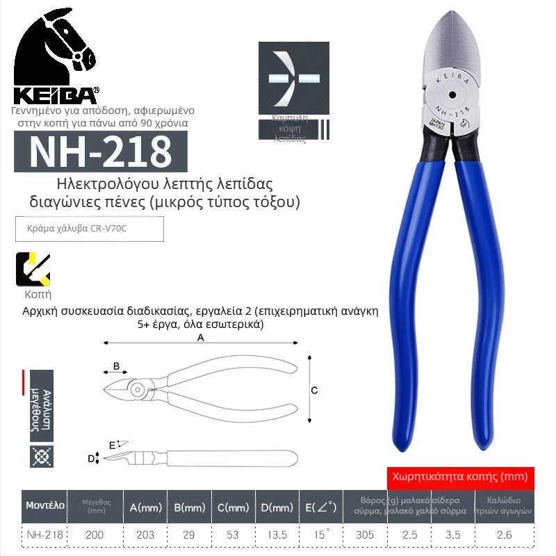 KEIBA 6 ιντσών λαβίδες PL-726 με ευθεία σιαγόνα και πλαστικό χερούλι MN-A05