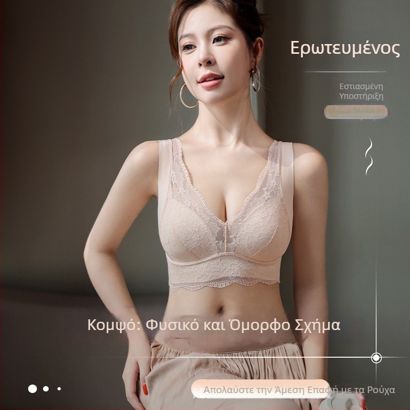 Δαντελένιο σουτιέν με γαλλικό στυλ τιράντες, διαμορφωμένες κάψες 3/4, push-up για μικρό στήθος, όμορφος πίσω σχεδιασμός 6022