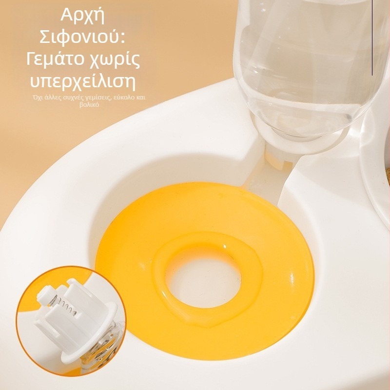 Διπλό μπολ για γάτες: αυτόματη παροχή νερού, αδιάβροχο, μπολ από πλαστικό τροφίμων, προστασία του λαιμού, πόσιμο και φαγητό σε ένα.
