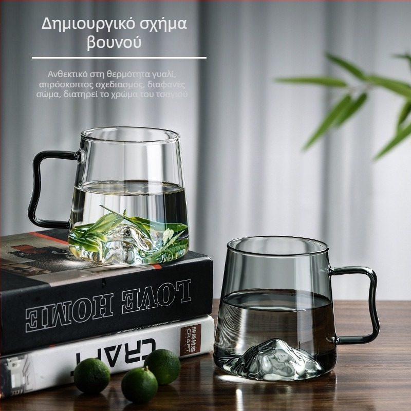 Γυάλινο κύπελλο σε ιαπωνικό στιλ για οικιακή χρήση, με μεγάλη χωρητικότητα, ανθεκτικό σε υψηλές θερμοκρασίες, παχύτερη κατασκευή, καινοτόμο σχέδιο με θέα στο βουνό για πράσινο τσάι