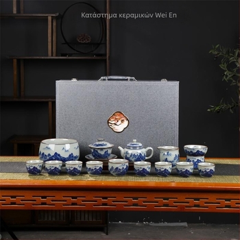 Σειρά Gongfu τσαγιού Jingdezhen από χειροποίητο μπλε-λευκό πορσελάνι με τσαγιέρα, γάιβαν και φλιτζάνια – κεραμικό σετ για οικιακή και επαγγελματική χρήση, 6-10 άτομα