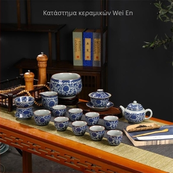 Σειρά Gongfu τσαγιού Jingdezhen από χειροποίητο μπλε-λευκό πορσελάνι με τσαγιέρα, γάιβαν και φλιτζάνια – κεραμικό σετ για οικιακή και επαγγελματική χρήση, 6-10 άτομα
