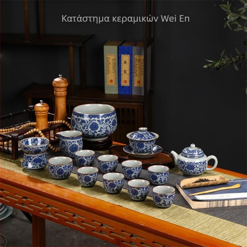 Σειρά Gongfu τσαγιού Jingdezhen από χειροποίητο μπλε-λευκό πορσελάνι με τσαγιέρα, γάιβαν και φλιτζάνια – κεραμικό σετ για οικιακή και επαγγελματική χρήση, 6-10 άτομα