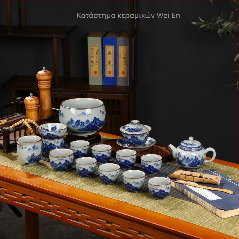 Σειρά Gongfu τσαγιού Jingdezhen από χειροποίητο μπλε-λευκό πορσελάνι με τσαγιέρα, γάιβαν και φλιτζάνια – κεραμικό σετ για οικιακή και επαγγελματική χρήση, 6-10 άτομα