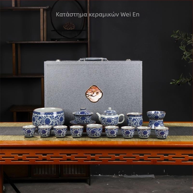 Σειρά Gongfu τσαγιού Jingdezhen από χειροποίητο μπλε-λευκό πορσελάνι με τσαγιέρα, γάιβαν και φλιτζάνια – κεραμικό σετ για οικιακή και επαγγελματική χρήση, 6-10 άτομα