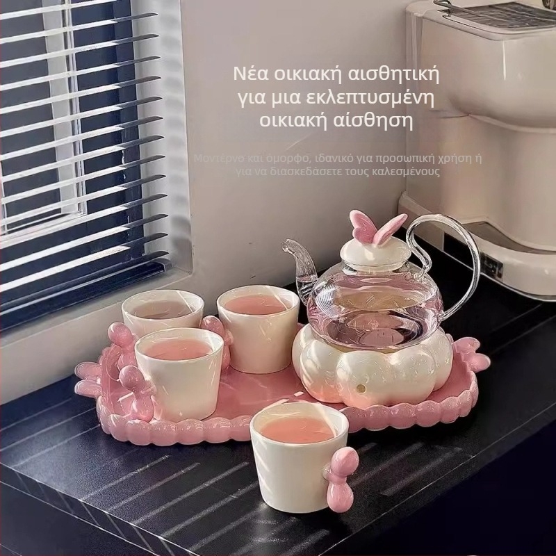 Σετ τσαγιέρας με γυάλινο τσάι και φλιτζάνια για τσάι με λουλούδια, ιδανικό δώρο για σπίτι και εστιατόρια, κομψός σχεδιασμός