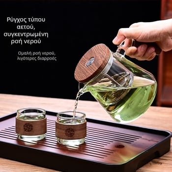 Γυάλινη τσαγιέρα με εσωτερική πλήρη γυάλινη κοιλότητα και διαχωρισμό τσαγιού και νερού – σετ παρασκευής τσαγιού (μοντέλο 2025)
