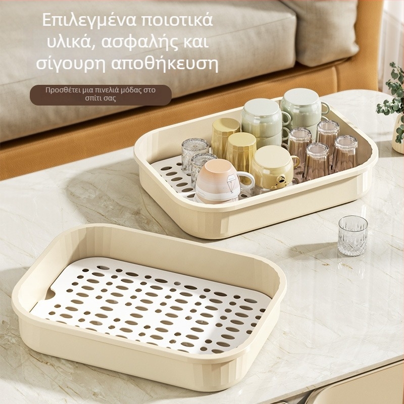 Ορθογώνιος διπλού επιπέδου πλαστικός δίσκος αποστράγγισης για φλυτζάνια τσαγιού και ποτήρια νερού
