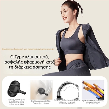 Ακουστικά σπορ με κλιπ Bluetooth 5.4, ημι-ενσωματωμένα στο αυτί, με σχέδιο C-Bridge, άνετα για μακροχρόνια χρήση, κλιπ στυλ, συμβατά με Android και iOS