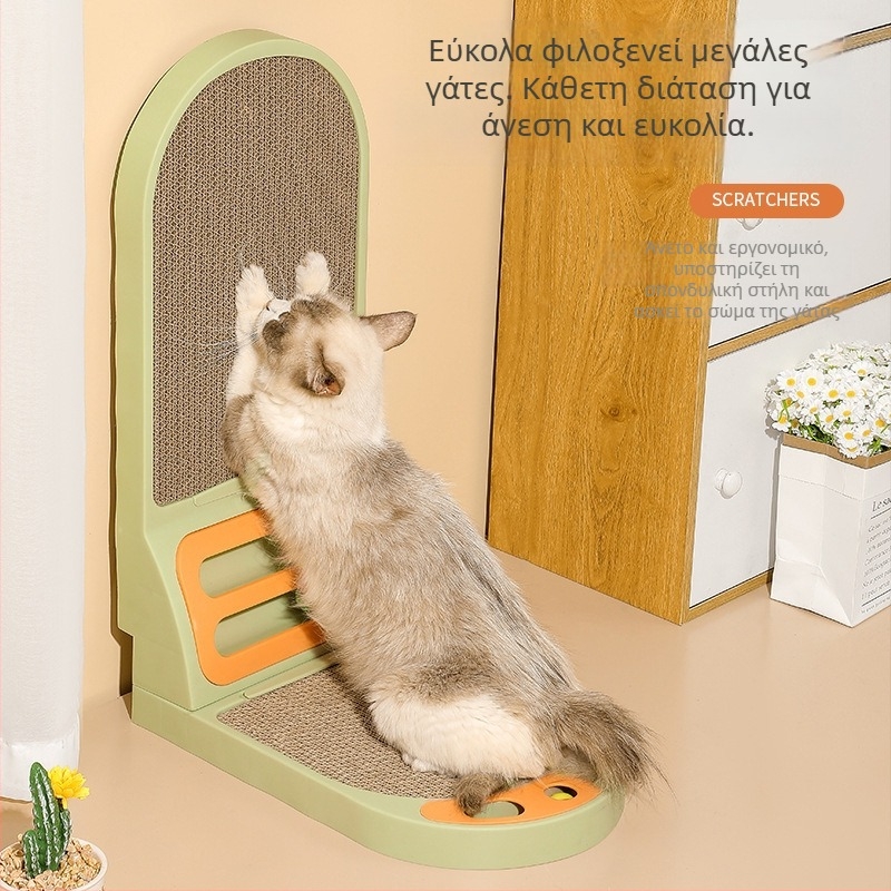 Meow and ημικυκλική L-μορφής σανίδα γρατσουνίσματος για γάτες, ανθεκτικό καμπανάκι, ανθεκτική στις γρατσουνιές και χωρίς αποκόλληση ινών, κάθετο παιχνίδι ανάβασης για γάτες