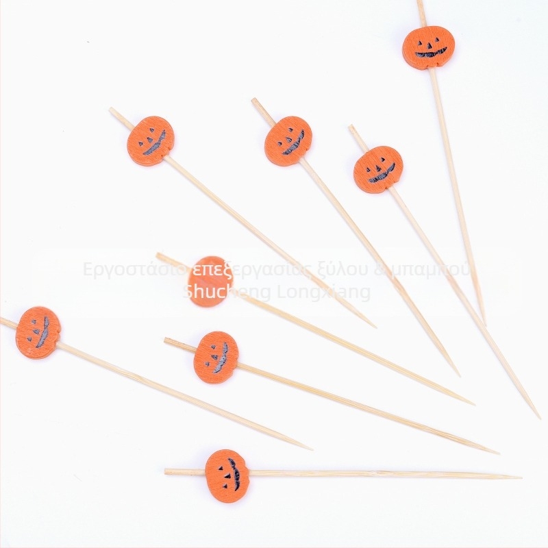 Σετ πιρουνάκια Halloween: πιρουνάκια φρούτων με χαμογελαστή κολοκύθα, πιρουνάκια φρούτων με κρανίο, πιρουνάκια κοκτέιλ με αράχνη, πιρουνάκια μπαμπού για λουλούδια