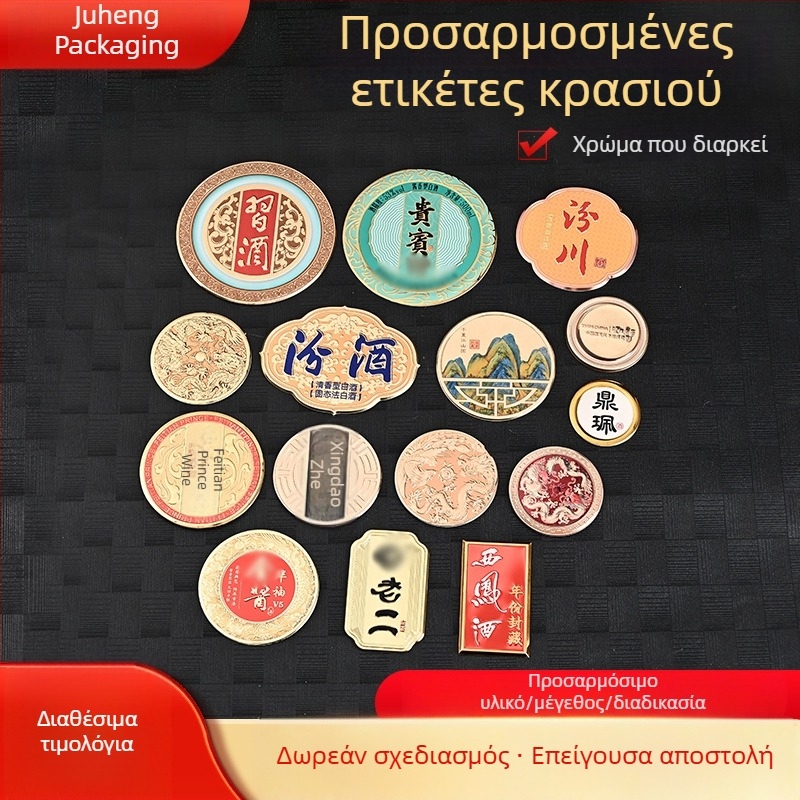Εξατομικευμένες μεταλλικές επιγραφές ονομάτων αρωμάτων από κράμα αλουμινίου, καμπύλα μπουκάλια καλλυντικών με εκτύπωση λογότυπου, ετικέτες μπρονζέ αντίκες