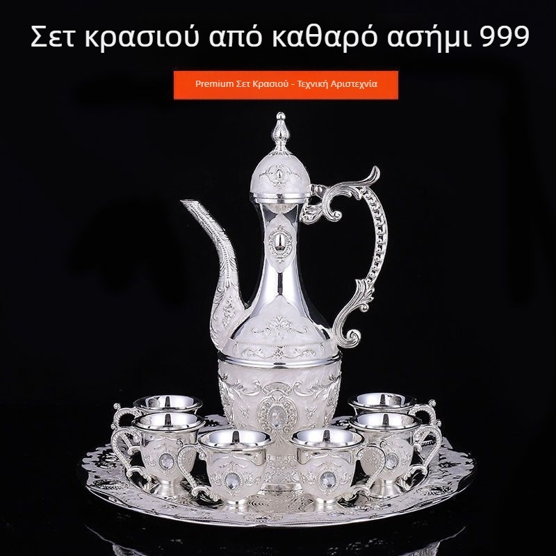 Πολυτελές σετ ποτών από ασήμι 999, ποτήρια κρασιού, κανάτα κρασιού, ευρωπαϊκού στυλ σετ τσαγιού από καθαρό ασήμι, διανομέας κρασιού, κατάλληλο δώρο
