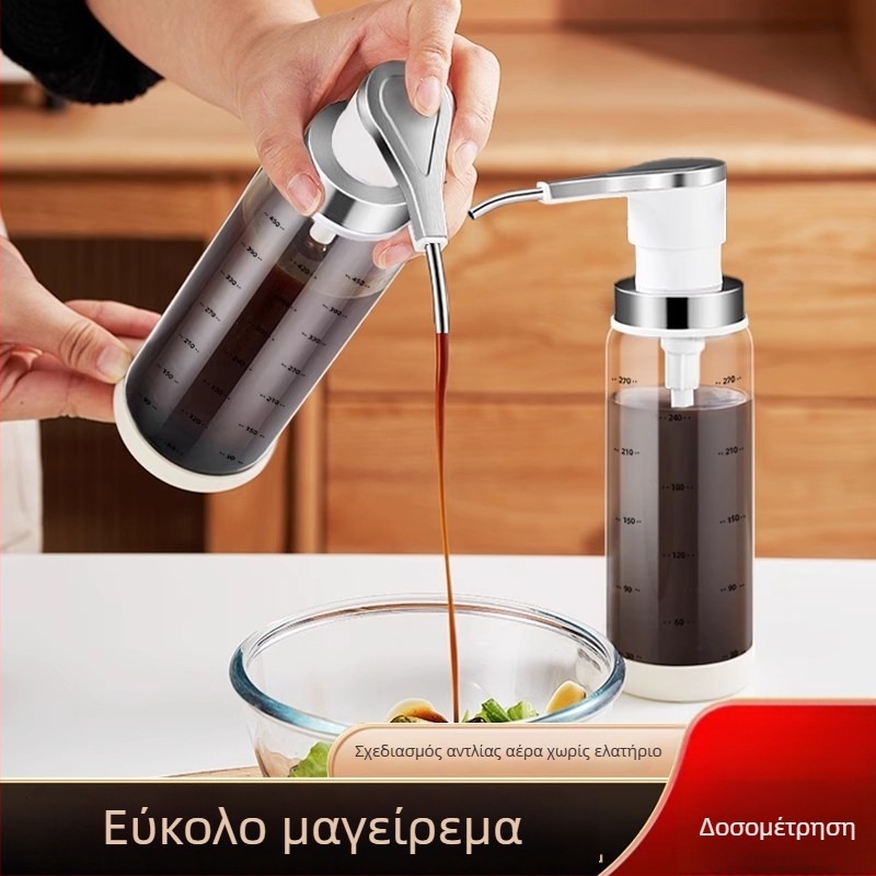 Γυάλινο δοσομετρικό μπουκάλι για σάλτσες με πιεζόμενο διανομέα: oyster sauce, soy sauce και ξύδι