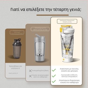 Ηλεκτρικό shaker μπουκάλι με μεγάλη χωρητικότητα, πολυλειτουργικό για καφέ και milkshake, ένα πάτημα για έναρξη