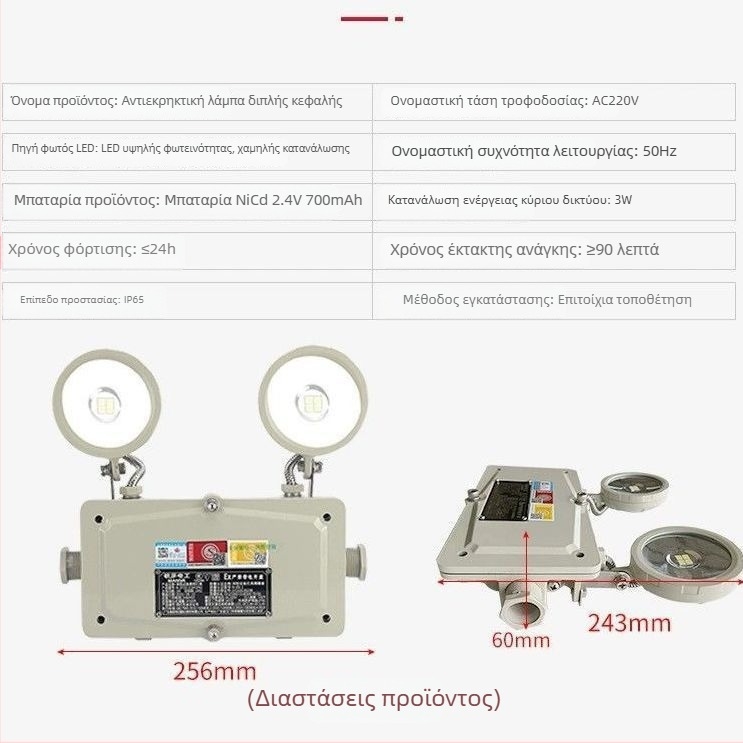 Minhua Αντιεκρηκτικό φανάρι έκτακτης ανάγκης φωτισμού με αδιάβροχη διπλή κεφαλή και ένδειξη ασφαλούς εξόδου