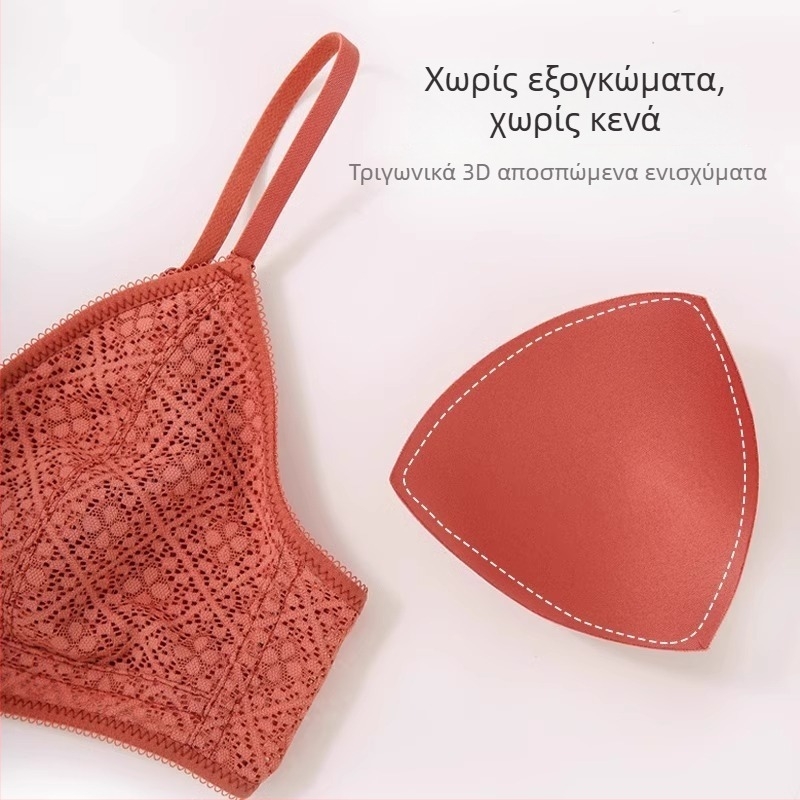 Μεταξωτό σουτιέν γαλλικού στυλ χωρίς σύρμα, υπερλεπτό δαντελωτό τρίγωνο, για μικρό στήθος