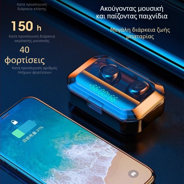 Ασύρματα ακουστικά Bluetooth για αθλητικά με ενεργή μείωση θορύβου, εντός του αυτιού, μακρά διάρκεια μπαταρίας, μοντέλο 2025