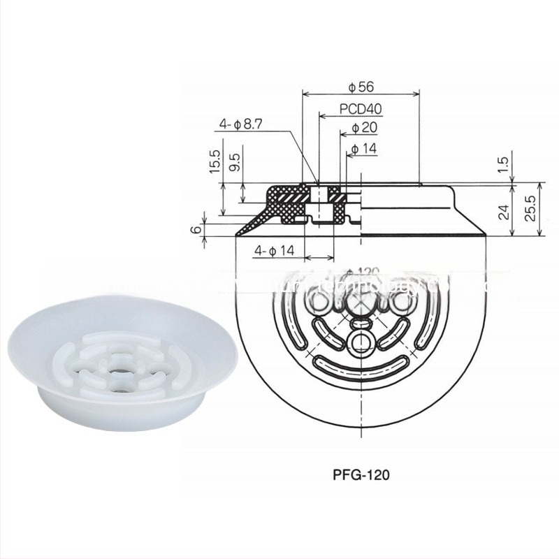 Miaode βαρέως τύπου κύπελλο κενού PF/PFG-120/150/200/250 για βιομηχανικούς ρομποτικούς βραχίονες, αεροπνευστικά εξαρτήματα
