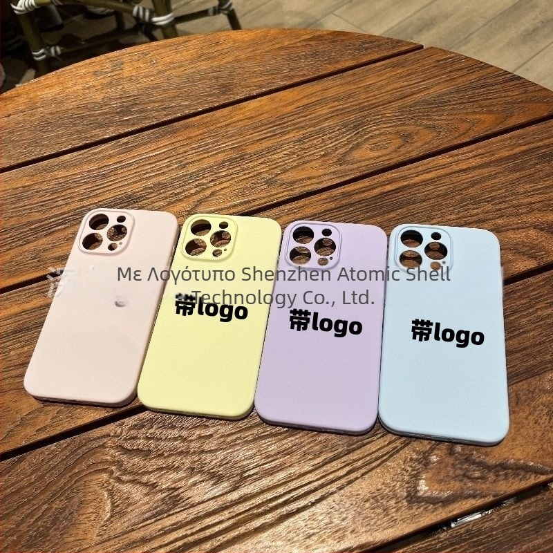 Θήκη τηλεφώνου από υγρή σιλικόνη για iPhone 16/17 με λογότυπο, πλήρης κάλυψη, μονόχρωμη, αίσθηση δέρματος
