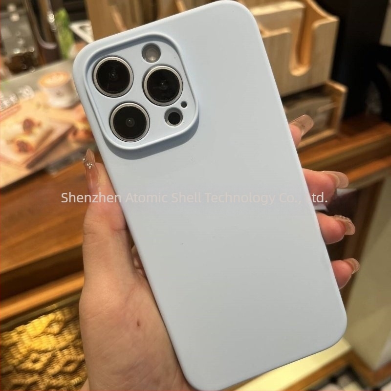 Θήκη τηλεφώνου από υγρή σιλικόνη για iPhone 16/17 με λογότυπο, πλήρης κάλυψη, μονόχρωμη, αίσθηση δέρματος